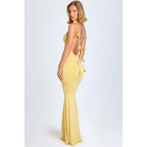 Oh Polly Slinky Jersey Floral-Appliqué Gown in Pastel Yellow Size XSXS